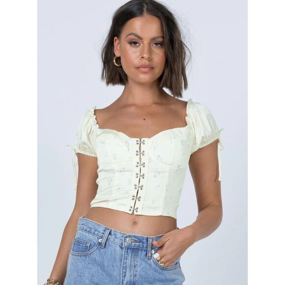 Princess Polly Allyson Top Yellow Curve Daisies Size US 14 - NWT - Picture 1 of 7
